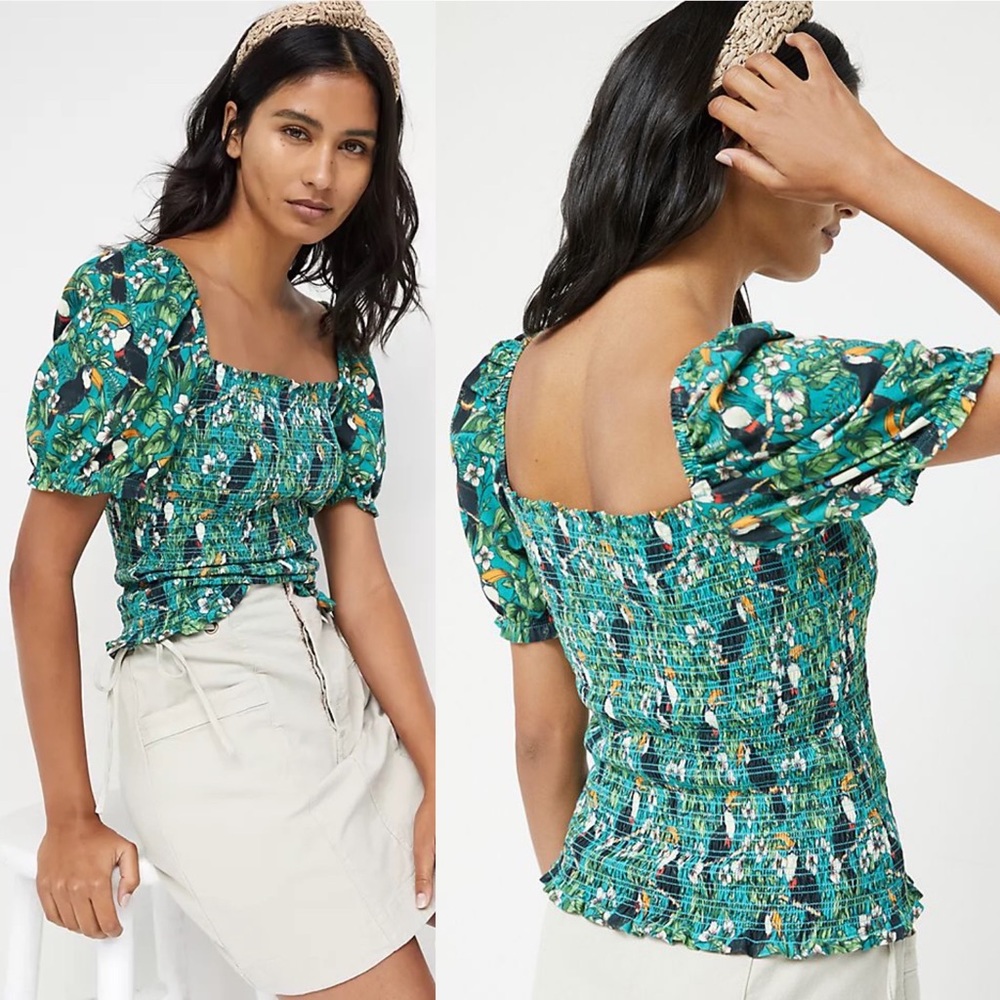 NWOT Anthropologie Dolan Smocked Puff-Sleeved Top